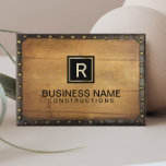 Construction Vintage Leather Wood Monogram Business Card<br><div class="desc">Construction Vintage Leather & Wood Monogram Business Card.</div>
