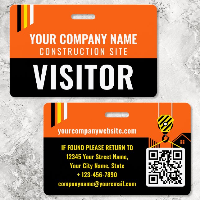 Construction Visitor Pass ID Orange Custom Badge (Creator Uploaded)
