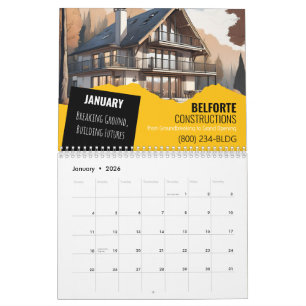 Construction Wall Calendar   Yellow & Black Crane 