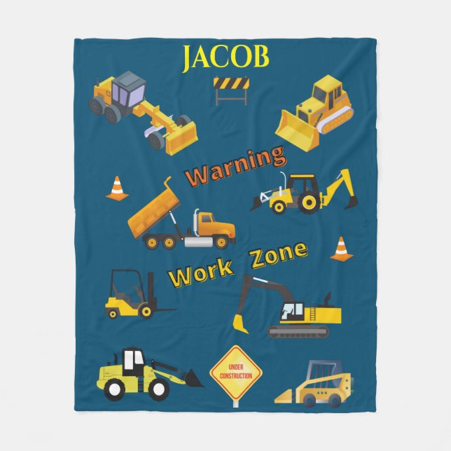 Construction Warning Work Zone Fleece Blanket (Front)