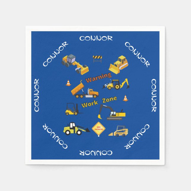 Construction Warning Work Zone Personalized Napkin (Front)