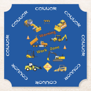 Construction Warning Work Zone Personalized Paper Coaster