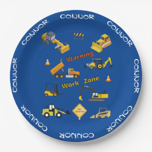 Construction Warning Work Zone Personalized Paper Plate