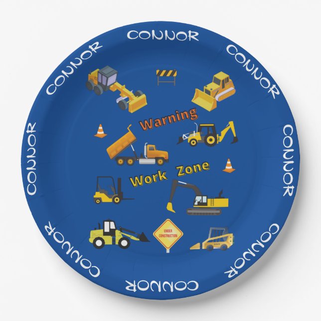 Construction Warning Work Zone Personalized Paper Plate (Front)