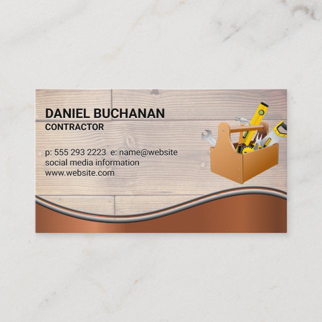 Construction | Wood Boards | Carpentry Tool Box Business Card (Front)