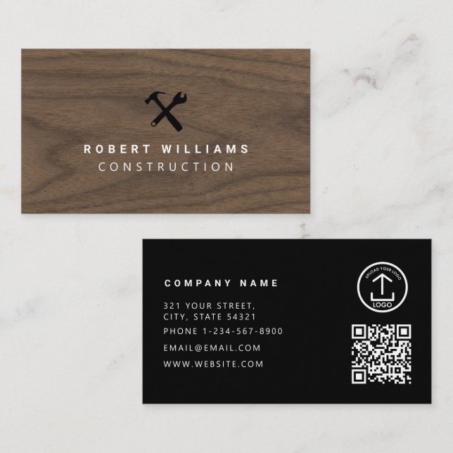 Construction Wood Handyman Tools QR Code Business Card (Front/Back)
