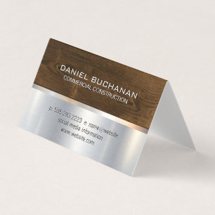 Construction   Wood Metallic Background Business Card