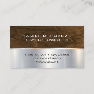 Construction   Wood Metallic Background Business Card