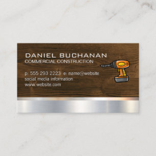 Construction Wood Metallic Power Drill Business Card