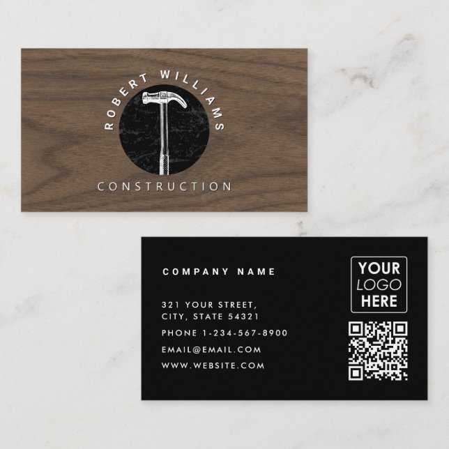 Construction Wood QR Code Business Logo Card (Front/Back)