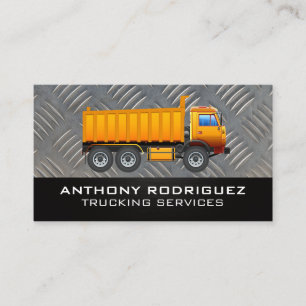 Construction Work Truck   Metal Background Business Card