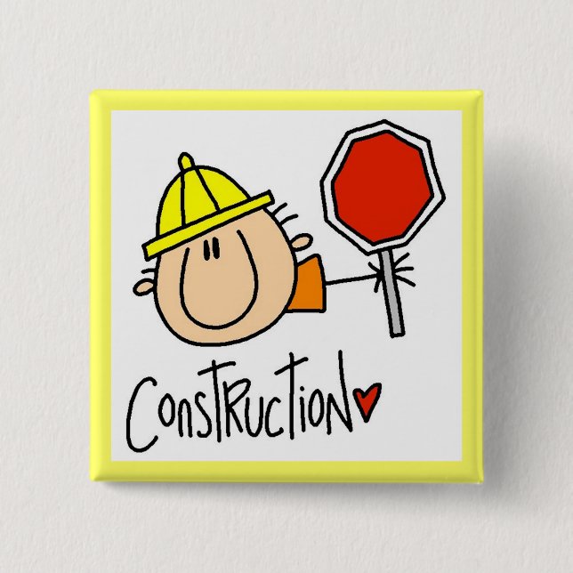 Construction Worker 2 Inch Square Button (Front)