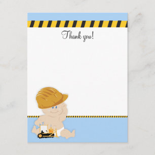 Construction Worker Baby 4x5 Flat Thank you note Card