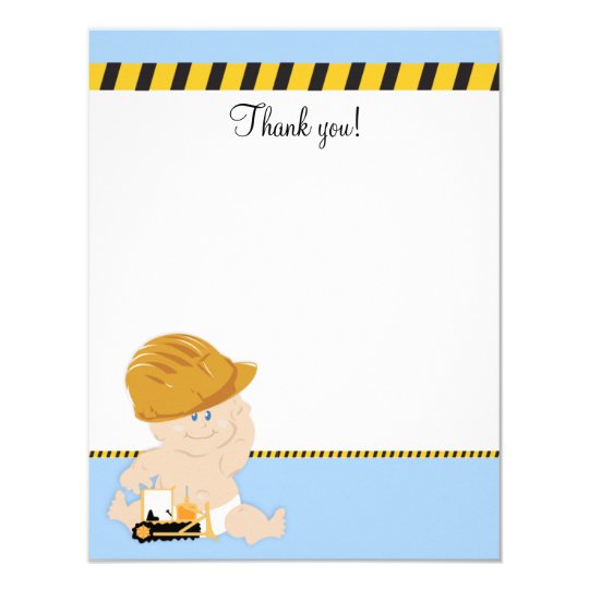 Construction Worker Baby 4x5 Flat Thank you note Card