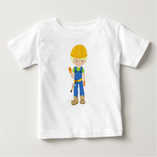 Construction Worker, Blonde Hair, Cute Boy, Hammer Baby T-Shirt