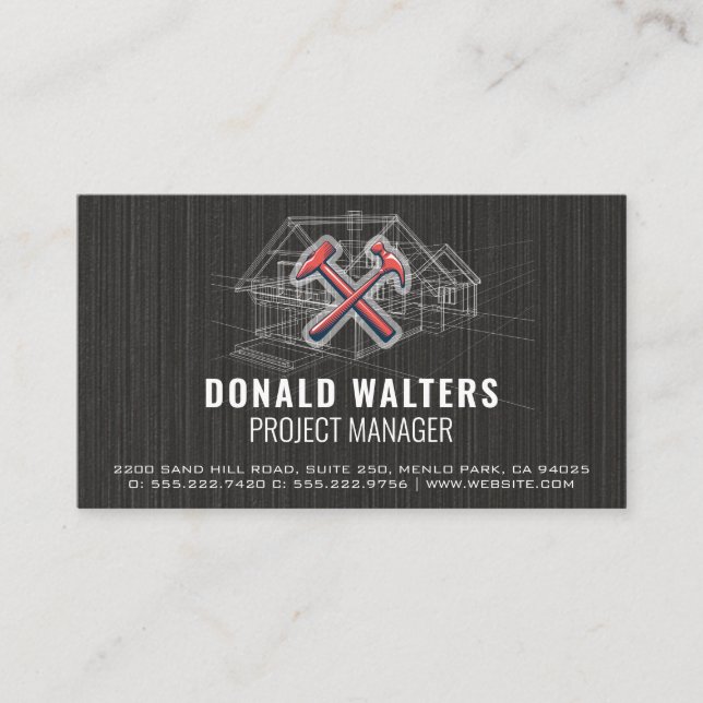 Construction Worker | Blueprint Schematics Business Card (Front)