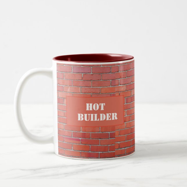 Construction Worker Bricklayer Fun Hot Builder Two-Tone Coffee Mug (Left)