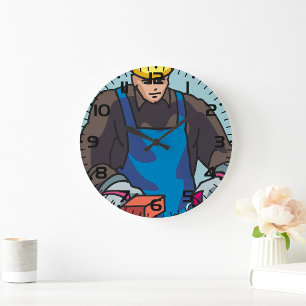 Construction Worker Bricklayer Hard Hat Builder Large Clock