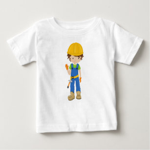Construction Worker, Brown Hair, Cute Boy, Hammer Baby T-Shirt