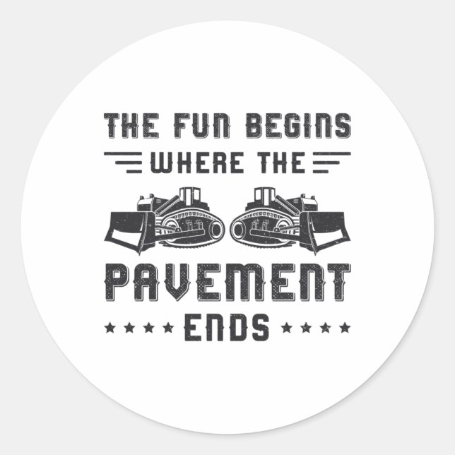 Construction Worker Bulldozer Pavement Ends Site Classic Round Sticker (Front)