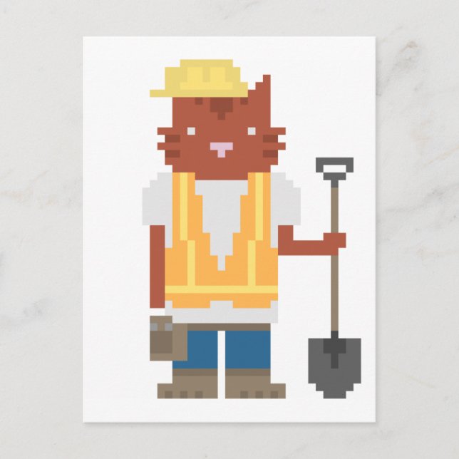 Construction Worker Cat Pixel Art Postcards (Front)