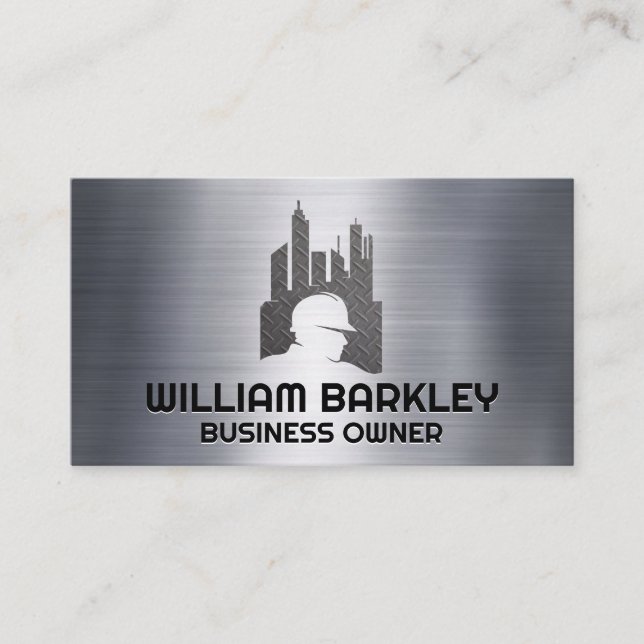 Construction Worker | City | Steel Business Card (Front)