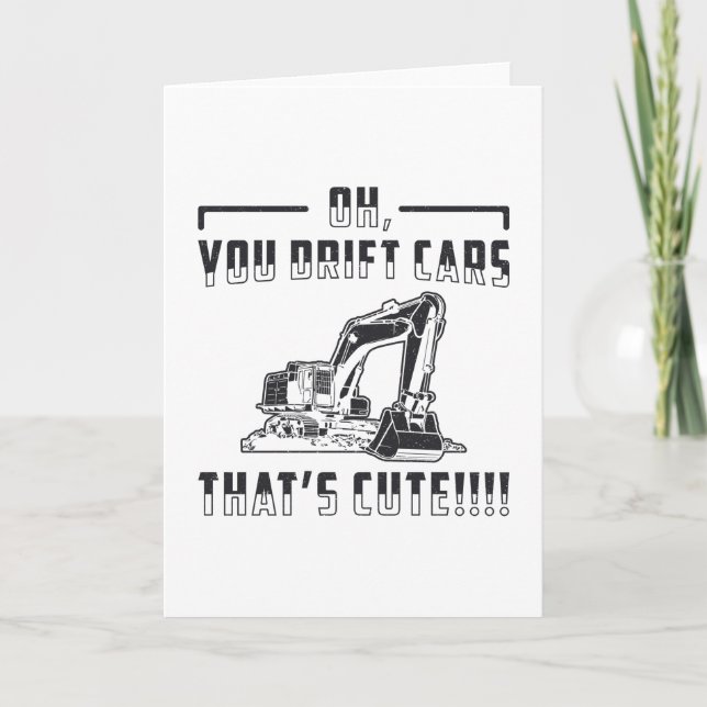 Construction Worker Excavator Drift Cars Cute Dig Card (Front)