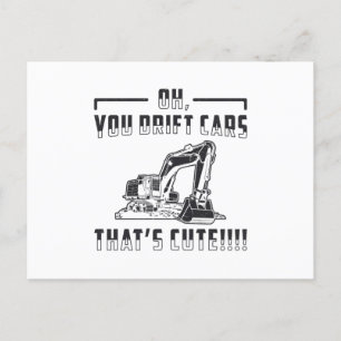 Construction Worker Excavator Drift Cars Cute Dig Postcard