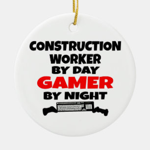 Construction Worker Gamer Ceramic Ornament