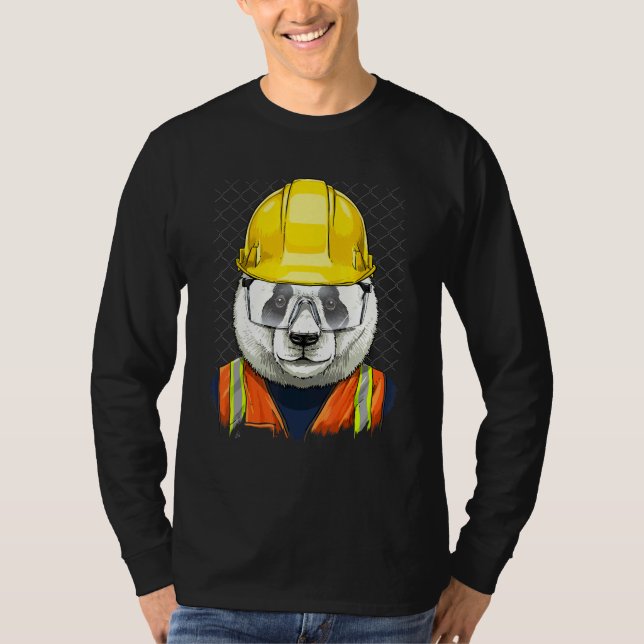 Construction Worker Giant Panda Bear Laborer Panda T-Shirt (Front)