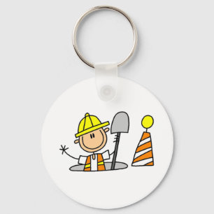 Construction Worker in Manhole Keychain