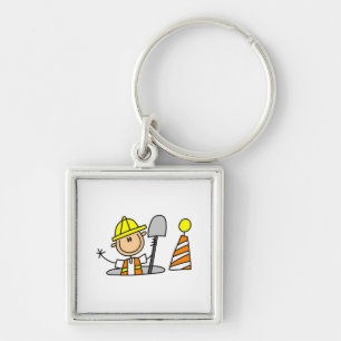 Construction Worker in Manhole T-shirts and Gifts Keychain