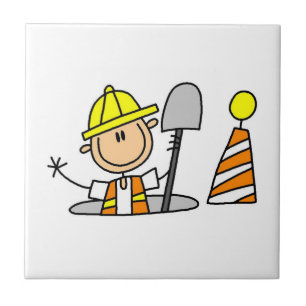 Construction Worker in Manhole T-shirts and Gifts Tile