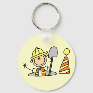 Construction Worker in Manhole Tshirts and Gifts Keychain
