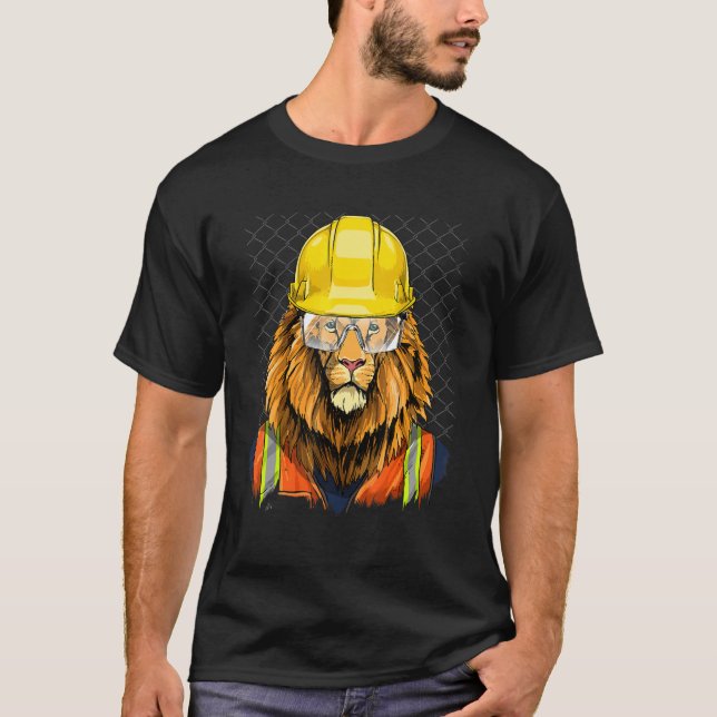 Construction Worker Lion Laborer Wildlife Animal L T-Shirt (Front)