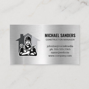 Construction Worker   Metallic Background Business Card