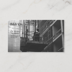 Construction worker on crane platform business card