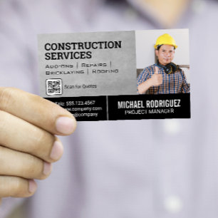 Construction Worker QR code template Business Card