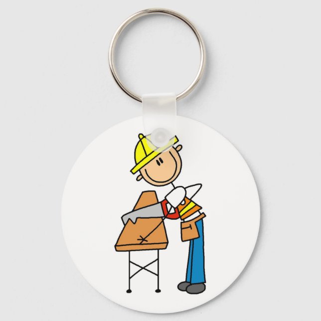 Construction Worker Sawing Board Keychain (Front)