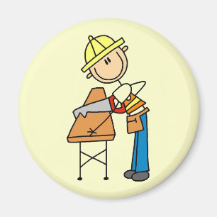 Construction Worker Sawing Board Magnet