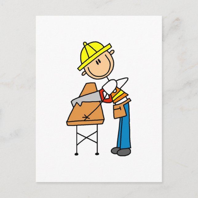Construction Worker Sawing Board Postcard (Front)