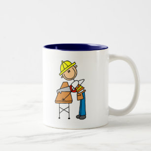 Construction Worker Sawing Board Two-Tone Coffee Mug