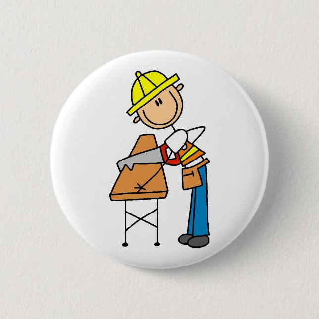 Construction Worker Sawing Lumber Gifts 2 Inch Round Button (Front)