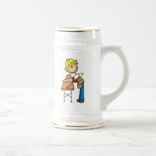 Construction Worker Sawing Lumber Gifts Beer Stein