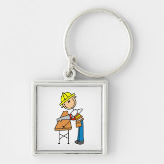 Construction Worker Sawing Lumber Gifts Keychain