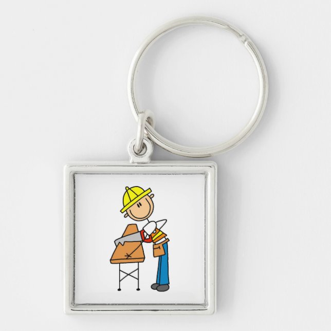 Construction Worker Sawing Lumber Gifts Keychain (Front)