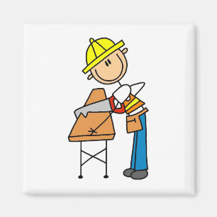 Construction Worker Sawing Lumber Gifts Magnet