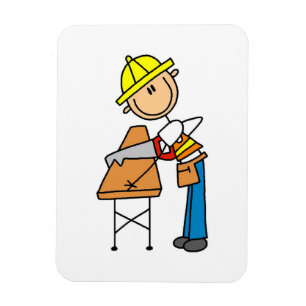 Construction Worker Sawing Lumber Gifts Magnet