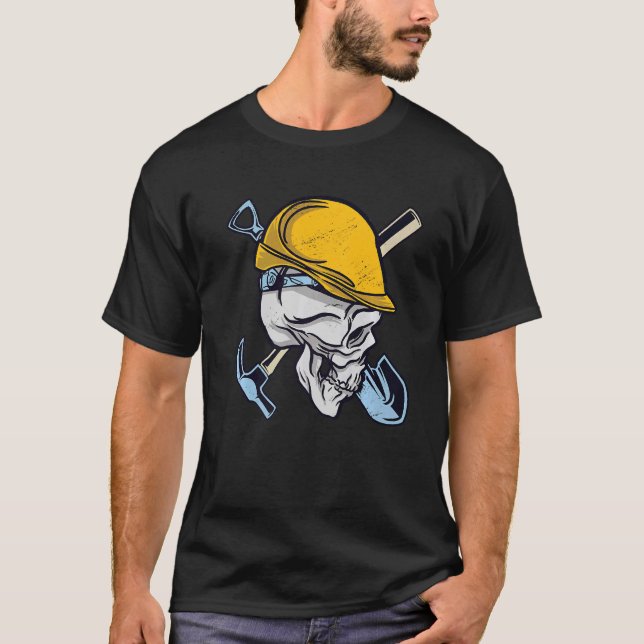 Construction Worker Skull Helmet Tools T-Shirt (Front)