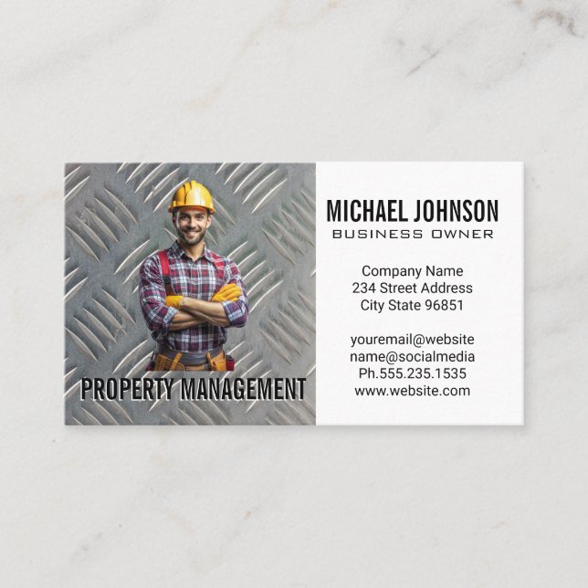 Construction Worker | Steel Plate Pattern Business Card (Front)